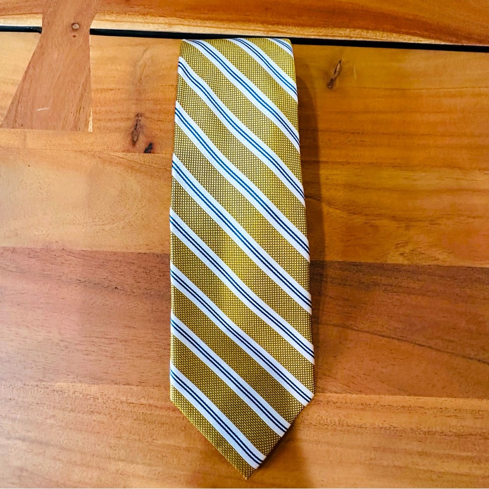 JOS. A BANK Blue & Gold Striped Men's Tie, 100% Silk